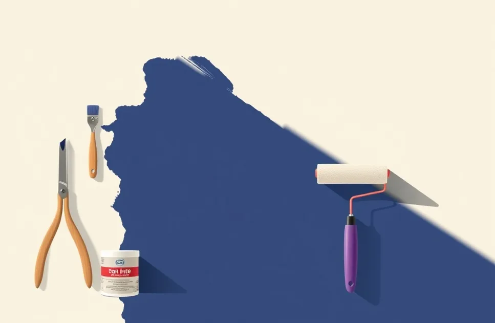 Outils de peinture disposés dans l'ordre des étapes du chantier